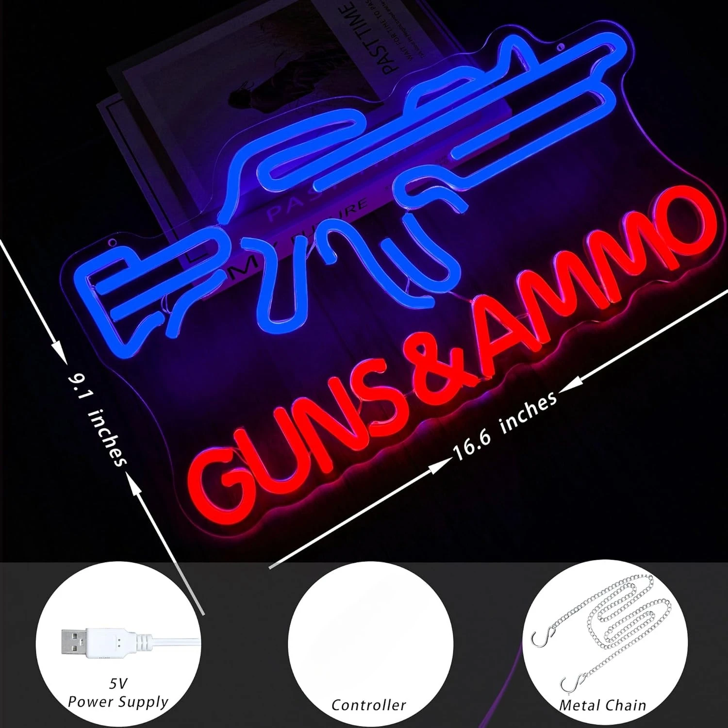 Gun Shop Neon Sign USB Powered - مراجعة Hunting Outdoor Store وسعره